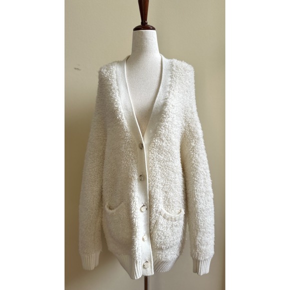 UGG Plaster Sherell Cloudfluff Wool Blend V Neck Cardigan Sweater LARGE - Picture 2 of 10